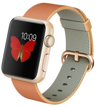 Apple Watch Sport 38mm Gold Aluminum Case with Gold/Red Woven Nylon (MMF52)