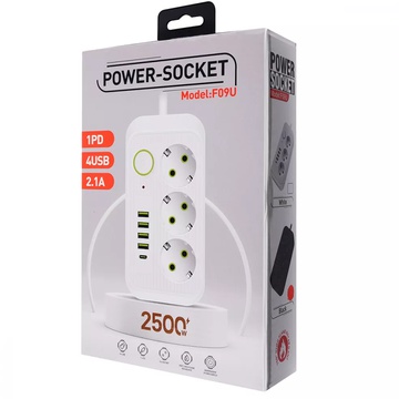 IQ Power F09 (3 розетки + 4 USB + 1 Type-C) Black