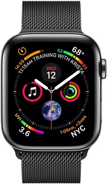 Apple Watch Series 4 GPS + Cellular 40mm Space Black Stainless Steel Case with Space Black Milanese Loop (MTUQ2, MTVM2)