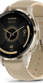 Garmin Venu 3S Soft Gold S. Steel Bezel w. French Gray Case and Leather Band (010-02785-55)