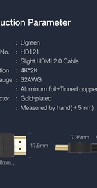 Ugreen Cable Slim Black 4K HDMI 2.0 (60Hz) 1m