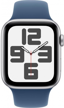 Apple Watch SE 2 GPS 44mm Silver Aluminium Case w. Denim Sport Band - S/M (MXEQ3)
