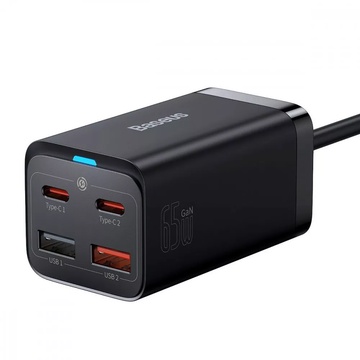 Baseus GaN3 Pro 65W (2 Type-C + 2 USB) + Кабель Type-C to Type-C 100W (1m) (CCGP040101)