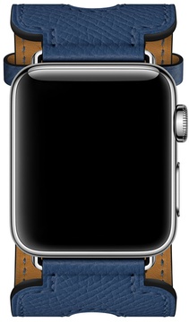 Apple Watch Hermes Leather Double Buckle Cuff 38mm/40mm/41mm/42mm Bleu Agate Epsom (MNHU2)