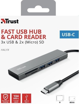 Trust Halyx Fast USB-C Hub & Card reader Aluminium (24191)