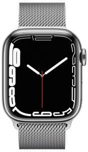Apple Watch Series 7 GPS + Cellular 45mm Silver Stainless Steel Case with Silver Milanese Loop (MKJE3, MKJW3)
