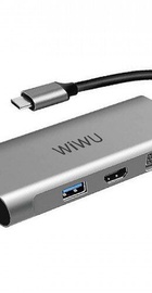 WIWU Alpha 11 in 1  (A11312H)  (USB-C to HDMI+VGA+3xUSB3.0+USB-C+RJ45+MicroSD+3.5mm Headphone) Space Gray
