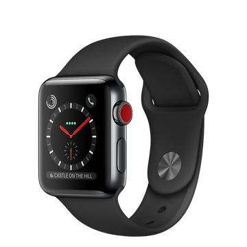 Apple Watch 38mm Series 3 GPS + Cellular Space Black Stainless Steel Case with Black Sport Band (MQJW2)