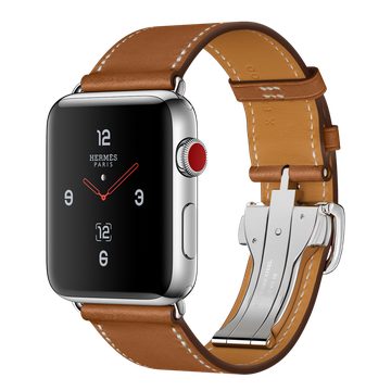 Apple Watch Hermes 42mm Series 3 GPS + Cellular Stainless Steel Case with Fauve Barenia Leather Single Tour Deployment Buckle (MQMU2)