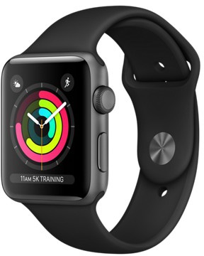 Apple Watch Series 3 GPS 42mm Space Gray Aluminum w. Black Sport B. - Space Gray (MQL12)