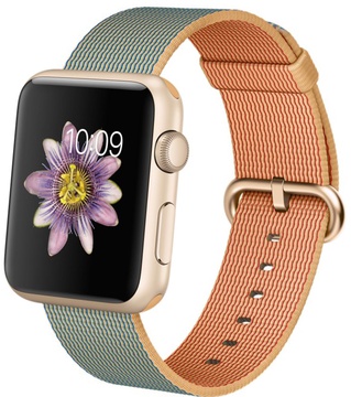 Apple Watch Sport 42mm Gold Aluminum Case with Gold/Royal Blue Woven Nylon (MMFQ2)