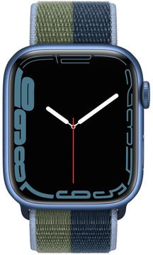 Apple Watch Series 7 GPS 41mm Blue Aluminum Case With Abyss Blue/Moss Green Sport Loop (MKNH3)