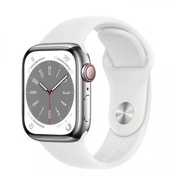 Apple Watch Series 8 GPS + Cellular 45mm Silver Stainless Steel Case with White Sport Band (MNKE3)