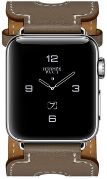 Apple Watch Hermes 38mm Series 2 Stainless Steel Case with Etoupe Swift Leather Double Buckle Cuff (MNQ72)