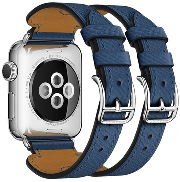 Apple Watch Hermes Leather Double Buckle Cuff 38mm/40mm/41mm/42mm Bleu Agate Epsom (MNHU2)