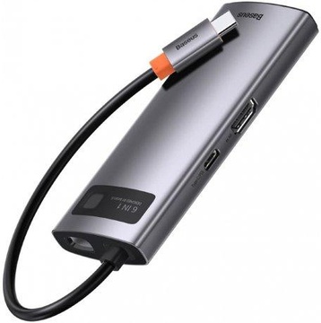 Baseus Metal Gleam Series 6-in-1 Multifunctional Type-C HUB  (3xUSB3.0 + 4KHD + RJ45 + Type-C) (CAHUB-CW0G)