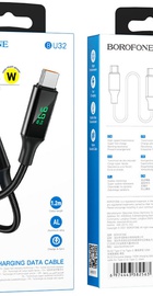 BOROFONE BU32 Type-C to Type-C 5A, 100W, 1.2m,  nylon, aluminum connectors, digital display, Black