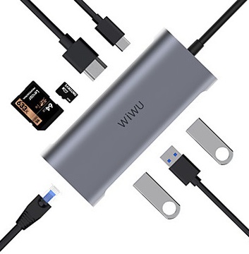 WIWU Alpha 8in1 831HRT (USB-C to 3xUSB3.0+HDMI+RJ45+USB-C+SD+TF Card) Gray