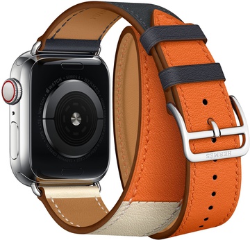 Apple Watch Hermes Series 4 GPS + Cellular 40mm Stainless Steel Case with Indigo/Craie/Orange Swift Leather Double Tour (MU7K2)