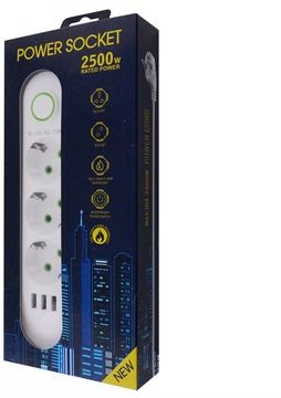 IQ Power F03U (3 розетки + 3 USB) 2m Black