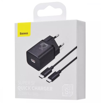 Baseus Super Silicone PD Charger 25W + Cable Type-C to Type-C 3A 1m Black (TZCCSUP-L01)