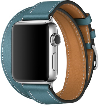 Apple Watch Hermes Barenia Leather Double Tour Regular 38mm/40mm/41mm/42mm Bleu Jean (MMNY2)