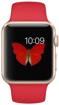 Apple Watch Sport 38mm Gold Aluminum Case with Red Sport Band (MMEC2)