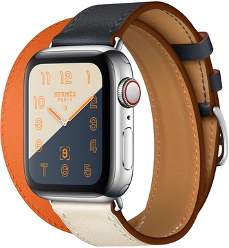 Apple Watch Hermes Series 4 GPS + Cellular 40mm Stainless Steel Case with Indigo/Craie/Orange Swift Leather Double Tour (MU7K2)