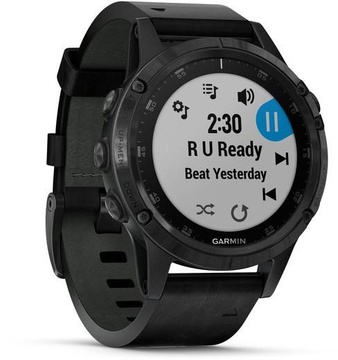 Garmin Fenix 5 Plus Sapphire Black with Leather Band (010-01988-07)