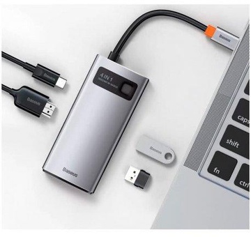 Baseus Metal Gleam Series 4-in-1 Multifunctional Type-C HUB Docking Station (2xUSB3.0 + 4KHD + Type-C) Gray (CAHUB-CY0G)