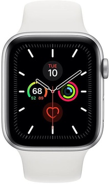 Apple Watch Series 5 GPS + Cellular 44mm Silver Aluminum Case with White Sport Band (MWVY2)