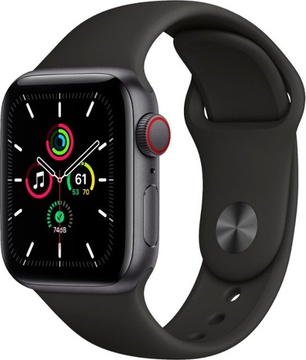 Apple Watch SE GPS + Cellular 40mm Space Gray Aluminum Case with Black Sport Band (MYED2, MYEK2)