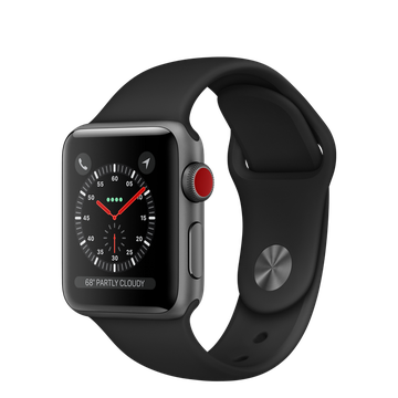 Apple Watch 38mm Series 3 GPS + Cellular Space Gray Aluminum Case with Black Sport Band (MQKG2)