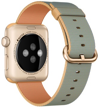 Apple Watch Sport 42mm Gold Aluminum Case with Gold/Royal Blue Woven Nylon (MMFQ2)
