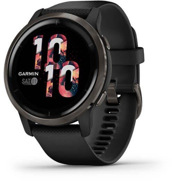 Garmin Venu 2 Slate with Black Leather Band (010-02430-21)