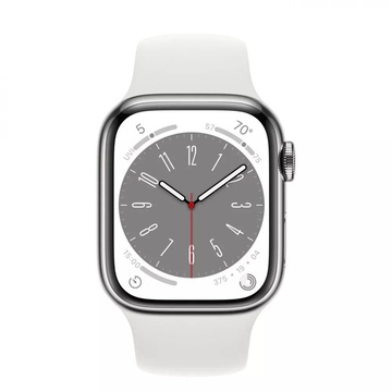 Apple Watch Series 8 GPS + Cellular 45mm Silver Stainless Steel Case with White Sport Band (MNKE3)