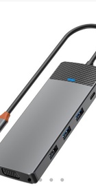 WIWU Linker 9in1 USB-C to (USB-C+USB2.0+2xUSB3.0+SD/MicroSD+VGA+HDMI+PD 100W) Grey (A921HV)