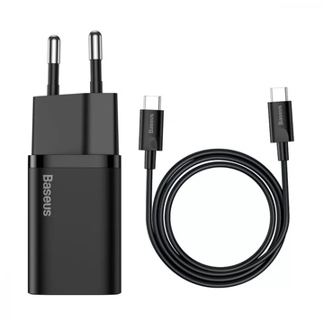 Baseus Super Silicone PD Charger 25W + Cable Type-C to Type-C 3A 1m Black (TZCCSUP-L01)