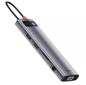 Baseus Metal Gleam Series 11-in-1 (3xUSB3.0+2x4K HD+Type-C+TF+SD+Type-C PD+VGA+3.5mm+RJ45) Grey (CAHUB-CT0G)