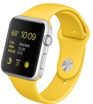 Apple Watch Sport 42mm Silver Aluminum Case with Yellow Sport Band (MMFE2)