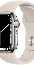 Apple Watch Series 7 GPS + Cellular 41mm Silver Stainless Steel Case with Starlight Sport Band (MKHE3, MKHW3)