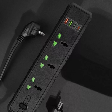 IQ Power T25-QC (3 розетки + 2 USB + 2 Type-C) 2m Black