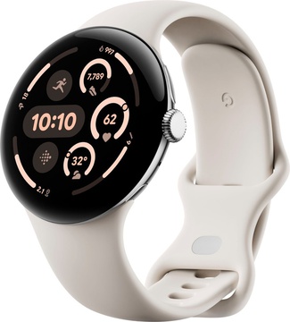 Google Pixel Watch 3 45 mm Wi-Fi Polished Silver Aluminum Case/Porcelain Active Band
