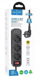 Hoco NS2 (3 розетки + 3 USB) White 1.8m