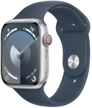Apple Watch Series 9 GPS + Cellular 45mm Silver Aluminum Case With Storm Blue Sport Band - S/M (MRMG3)