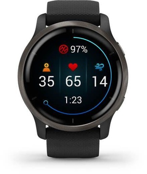 Garmin Venu 2 Slate with Black Leather Band (010-02430-21)