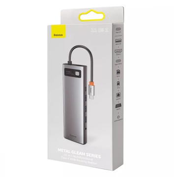 Baseus Metal Gleam Series 11-in-1 (3xUSB3.0+2x4K HD+Type-C+TF+SD+Type-C PD+VGA+3.5mm+RJ45) Grey (CAHUB-CT0G)