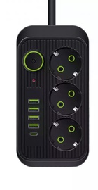 IQ Power F09 (3 розетки + 4 USB + 1 Type-C) Black