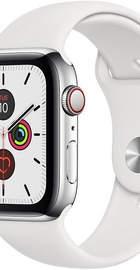 Apple Watch Series 5 GPS + Cellular 44mm Stainless Steel Case with White Sport Band (MWW22, MWWF2)
