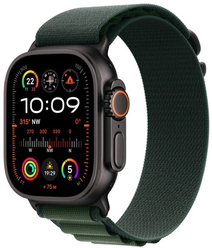Apple Watch Ultra 2 GPS + Cellular 49mm Black Titanium Case With Dark Green Alpine Loop - Medium (MX4R3)